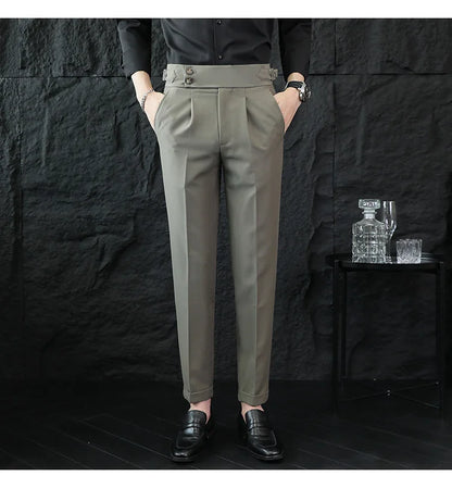 High Quality Italian Style High-waisted Suit Pants Fashion Neapolitan Men's Slim Fit Business Office Social Wedding Trousers