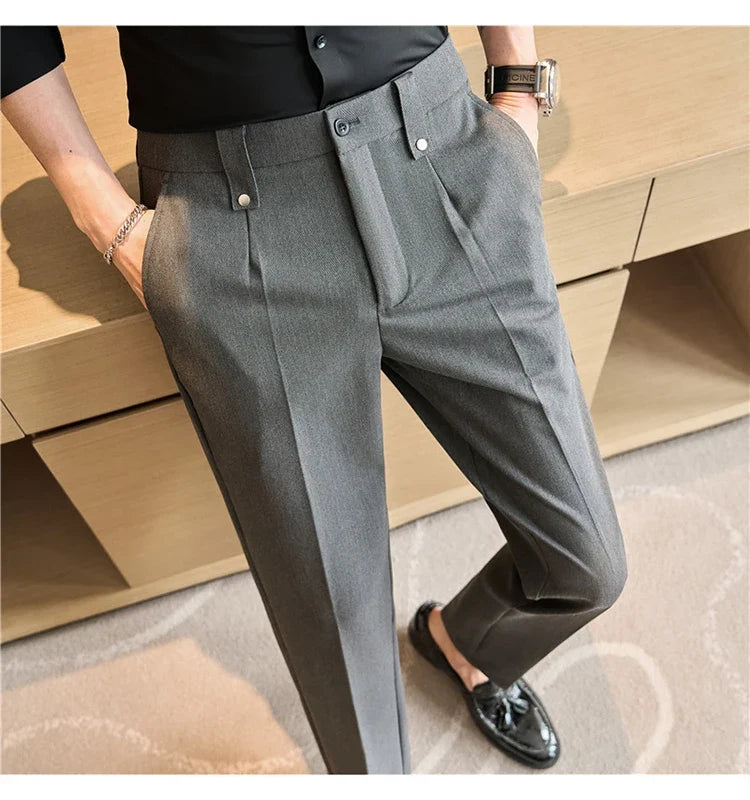Mens Suit Pants 2026 Spring New British Style Elastic Waist Solid Casual Formal Dress Pants Slim Fit Trousers for Men Clothing