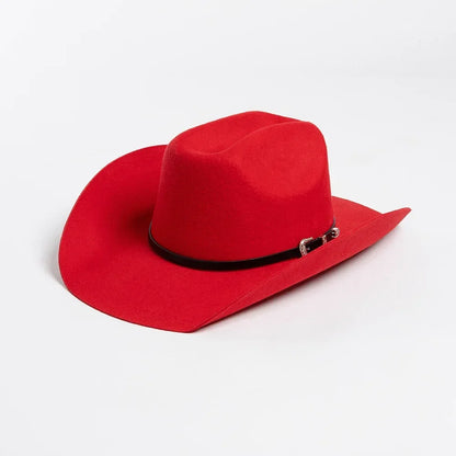 New Autumn Winter Women Fedoras with Belt Buckle Wide Brim Rolled Wool Cowboy Hat M L Size Obtainable