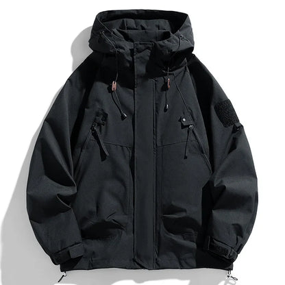Windbreakers Men Hooded Jacket Zipper Coat Cargo Waterproof Black Bomber Camping Loose Thin Softshell Hooded Hiking Jacket