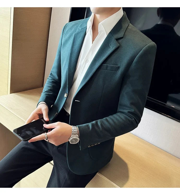 Autumn  Winter New Fine Striped Woolen Suit Jacket Men Casual Business Slim Fit Party Dress Formal Wedding Fashion Suit Coat