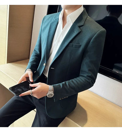 Autumn  Winter New Fine Striped Woolen Suit Jacket Men Casual Business Slim Fit Party Dress Formal Wedding Fashion Suit Coat