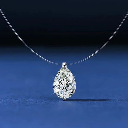 1CT Transparent Fishing Line Moissanite Pendant Necklace for Women 925 Sterling Silver Water Drop Lab Diamond Necklace Jewelry