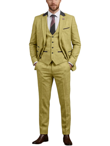 Men's Linen 3 Piece Suit Notch Lapel 2 Buttons Slim Fit Blazer Vest Pants Set Breathable Lightweight For Groom Business Casual