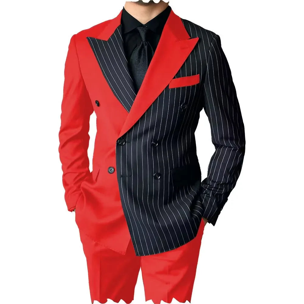New Style Slim Fit Men Suits 2 Piece Groom Tuxedos Peak Lapel Double Breasted Blazer Pants Sets Prom Business Costume Homme