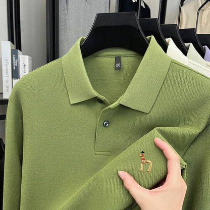 100% Cotton Luxury Brand Men's Polo Shirt Exquisite Dog Embroid Long Sleeve Fashion Quality Lapel T-Shirt Business Casual Menswear