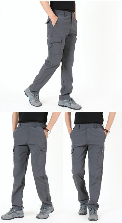 New Tactical Pants Men Winter Outdoor Work Casual Cargo Trousers Waterproof Fleece-lined Pants Elastic Hiking Traveling Workwear