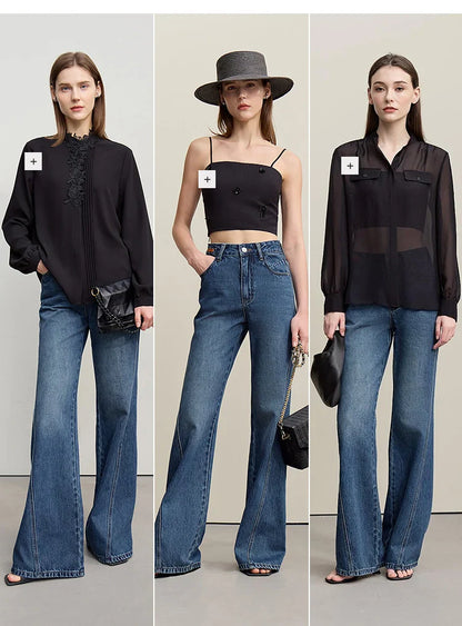 Women's Jeans 2026 Spring New Casual Cotton Denim Flared Long Pants Retro Loose Commuter Versatile Woman Trousers 12651025