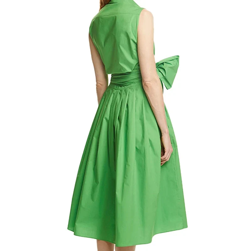 2024 Summer New Casual Commuting Elegant Lapel Women's Dress Fashion Solid color Ruched Buttoned V Neck Shirt Dresses
