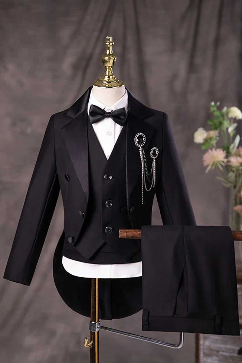 Flower Boys Black Piano Performance Tuxedo Dres Children Stage Violin Formal Suit Kids School Graduation Party Ceremony Costume
