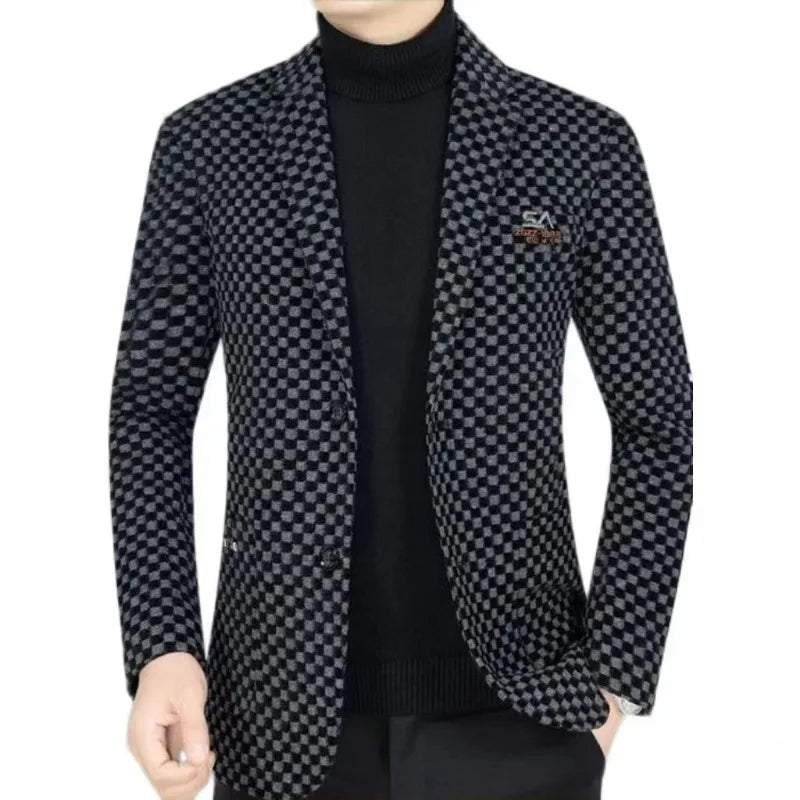 Winter Add Velvet Woolen Suit Jackets Men Thick Warm Wedding Blazers Brand Casual Business Dress Coat Social Office Streetwear
