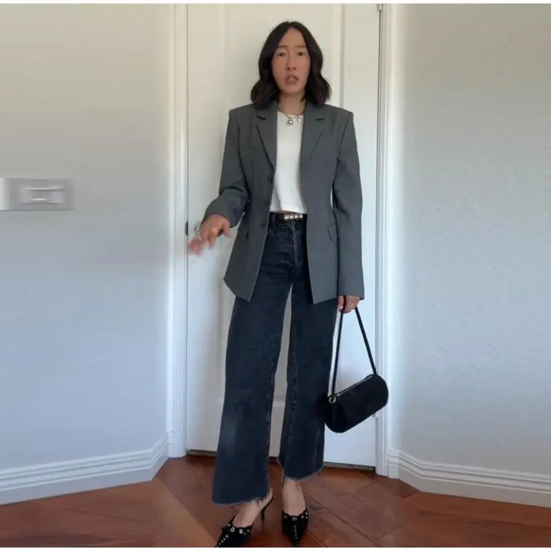 Casual Single-breasted Suit Jackets 2026 Spring New Female Elegant Lapel Full Sleeve Blazers Coat Women's Waist-cinching Outwear