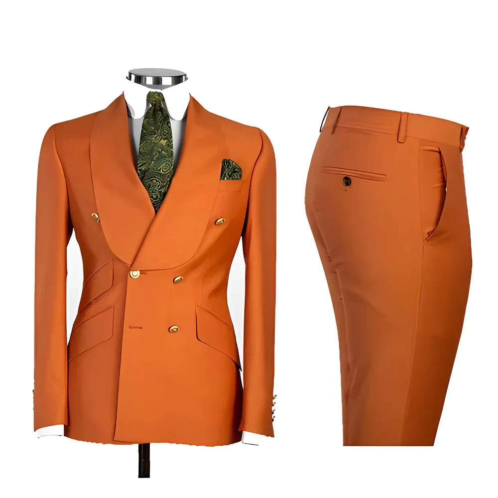 Men's Suit in Blue Color Double Breasted 2 Piece Blazer  Pants  Slim Fit Set Custom Business Luxury Tuxedo Casual Wedding Groom