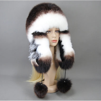 Hot Sale Lady Winter Warm Luxury 100% Natural Fox Fur Hat Fashion Fluffy Fox Fur Rex Rabbit Fur Caps Women Real Fur Bomber Hats