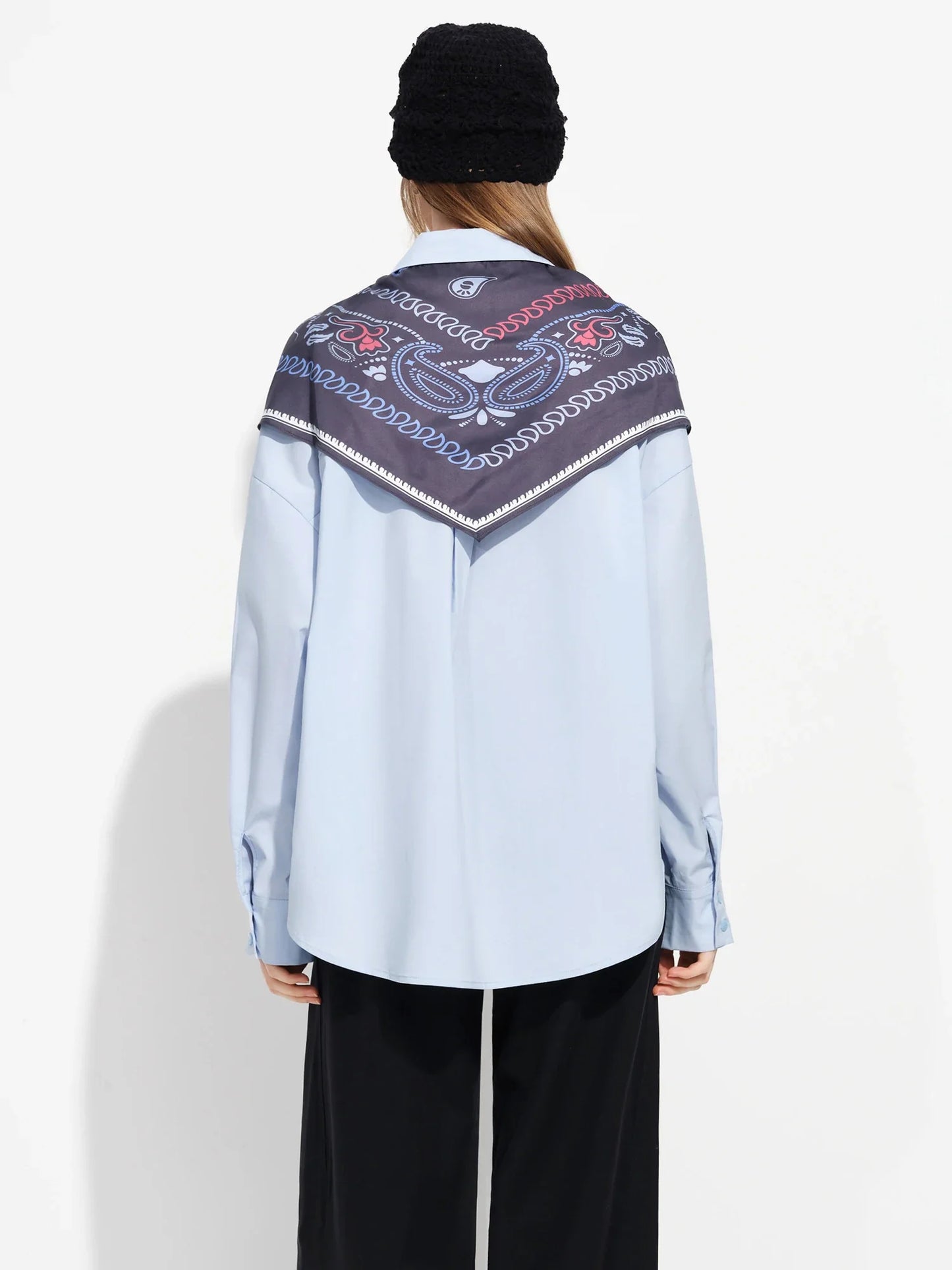 Vintage Print Long Sleeve Blouse for Women with Silk Scarf Collar Turned-Up Collar Commute Casual 2026 New Arrival Shirts