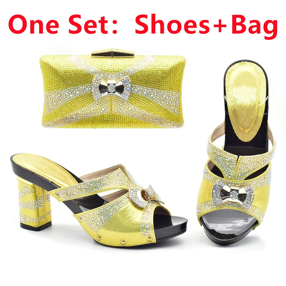 Latest Red Color Italian Ladies Shoes and Bag Sets Decorated with Rhinestone African Matching Shoes and Bags Italian In Women