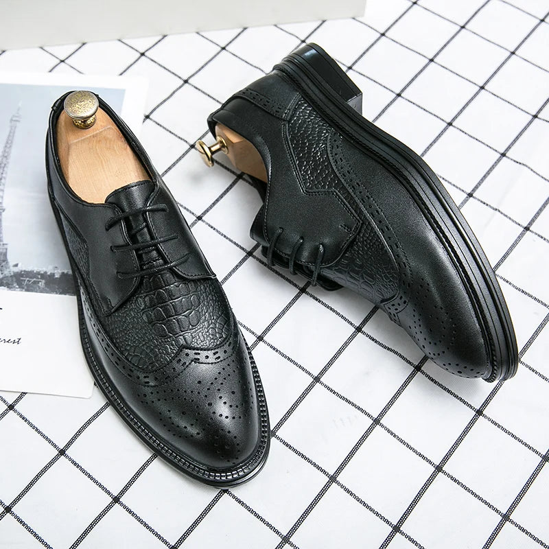 Designer Business Oxfords Formal Wedding Mens Derby Italian Original Crocodile Leather Dress Office Loafers Casual Shoes for Men