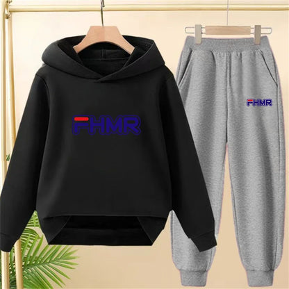 Children's Hoodies Top+Bottom Girls Pink Boy Black Age 3-12 Coat Casual Toddler Long Sleeves Suit Letter Brand Print Clothing