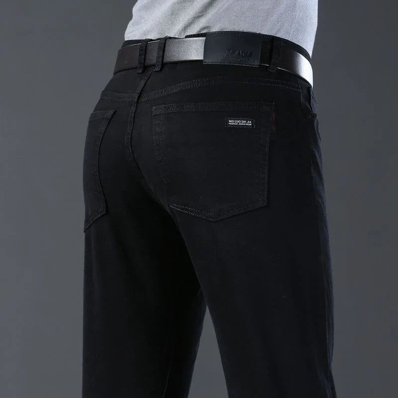 Men's classic high-end fashion versatile jeans, soft and slightly elastic black business denim pants, stylish upper body