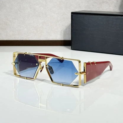 Hexagon 004 Desinger Brand Sunglasses Men Women Metal Thick Acetate Luxury Square Classical Outdoor Solar Shades UV400 with Case