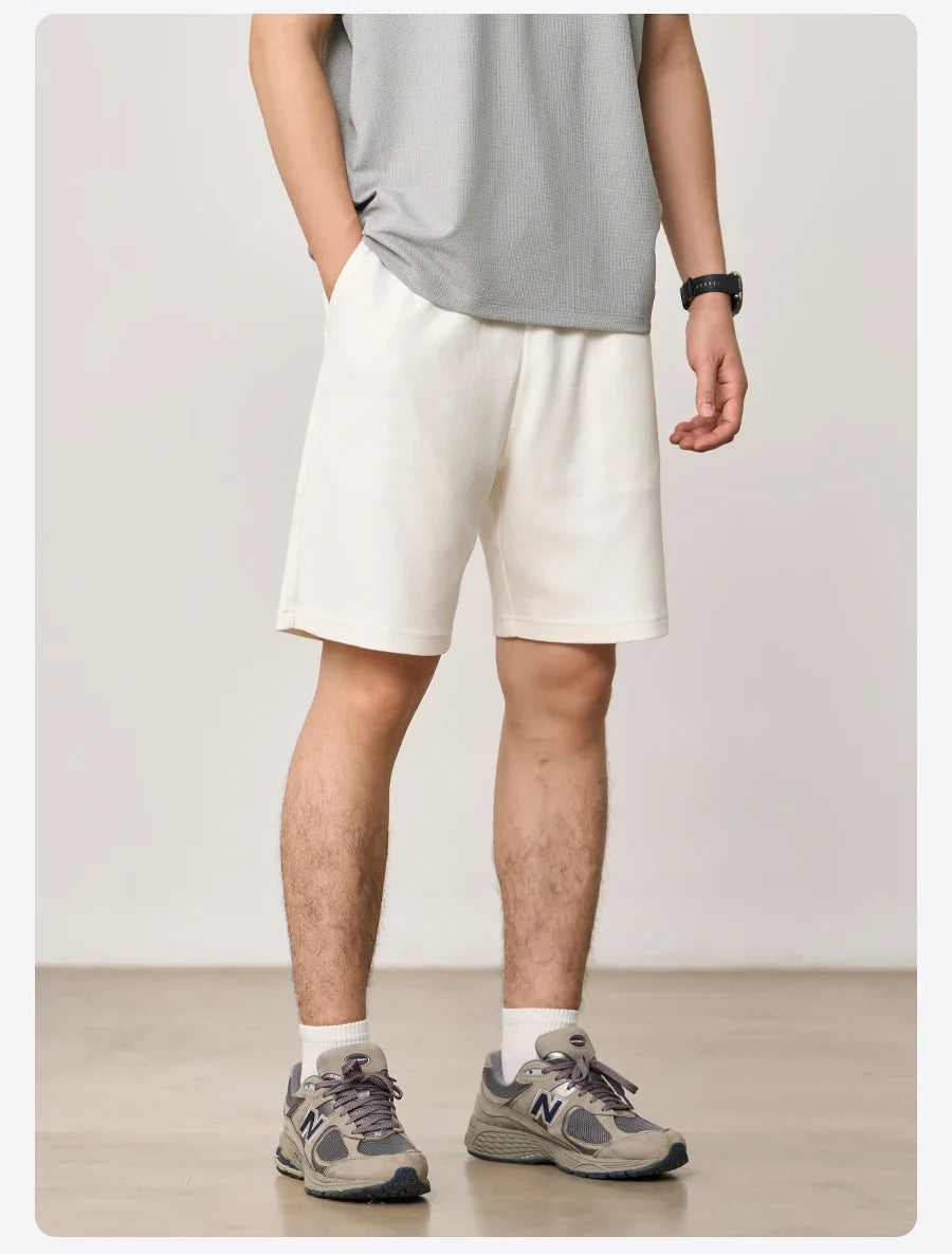 2026 Summer New 340g Twill Knit Men Shorts Casual Loose Fit Sweatpants Shorts Solid Color Breathable Jogger Shorts