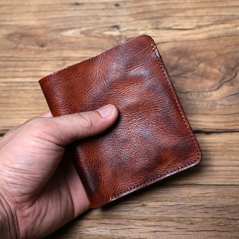 Men's Leather Wallet Retro Top Layer Cowhide Wallet Vertical Document Clip Short Youth Women's Ultra-thin Coin Purse Bag