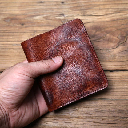 Men's Leather Wallet Retro Top Layer Cowhide Wallet Vertical Document Clip Short Youth Women's Ultra-thin Coin Purse Bag