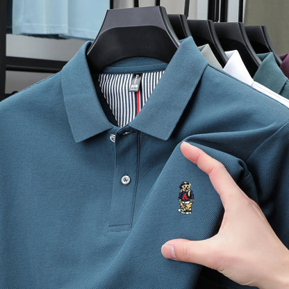 100% cotton high-quality short sleeve men's polo shirt fashion brand cute bear embroidery top Korean casual breathable T-shirt