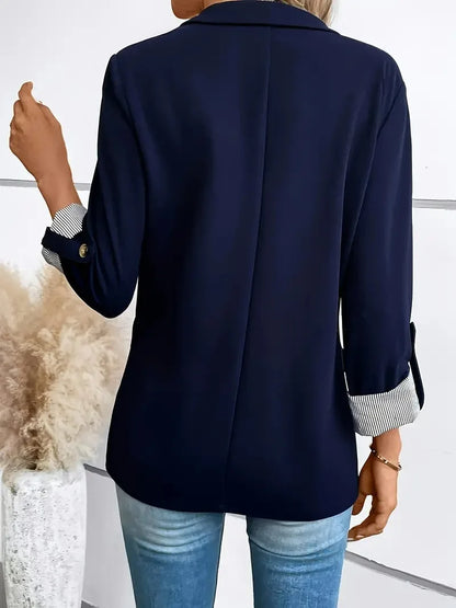 2025 Women's Slim Fit Casual Button Blazer European Style Roll Up 7-Pt Sleeve Trendy Suit Jacket