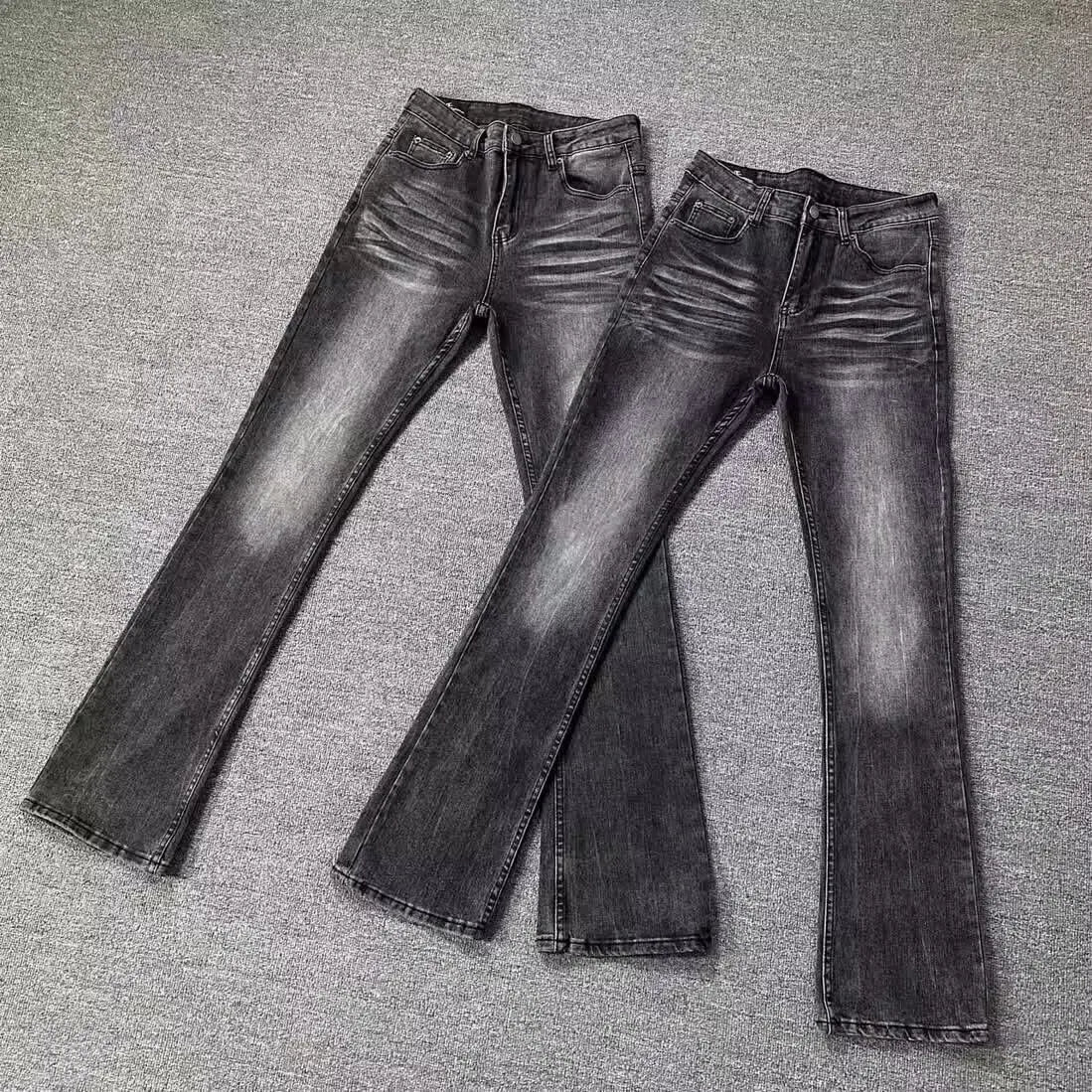 High Street Washed Black Grey Jeans Men Summer Slimming Tall Micro Flared Pants Youth Trendy Long Jeans High Waist