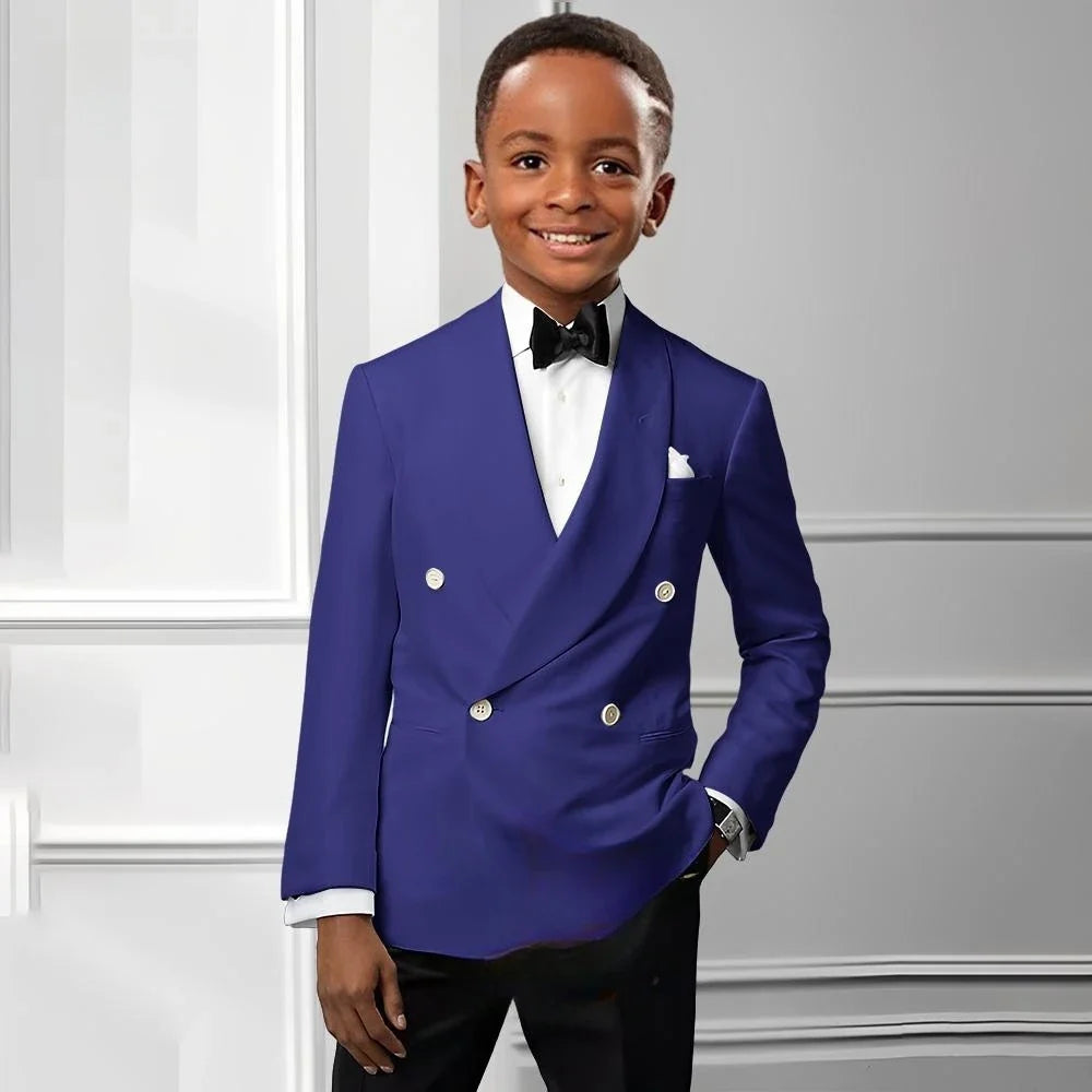 Solid Boys Double Breasted Suit Set 2 Pieces Wedding Birthday Party Outfit Classic Shawl Lapel Kids Tuxedo 2-20T