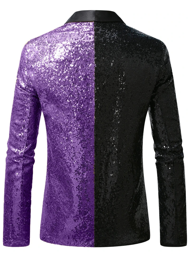 2026 Men's Suit Jacket, Shiny Sequin Stage Performance Coat, White Silver Blue Red Purple Blazers V-neck Single Button S-XXL