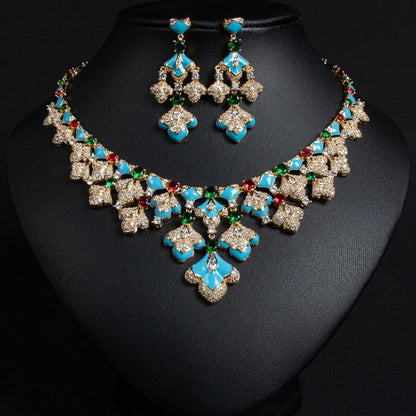 Pop Hot Stereo Jewelry Oil Painting Necklace Earrings Premium Multi-Color 2-Piece Wedding Travel Women's Holiday Gift M-1000