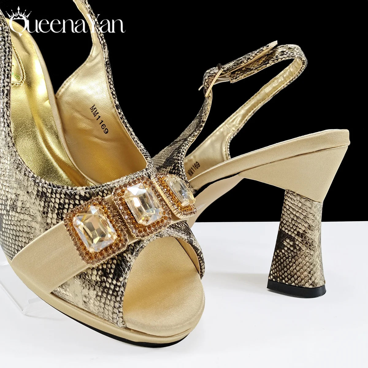 New Luxurious Italian Women's Party Shoes&Bag Set Elegant Golden Rhinestone  Sandals with Peep Toe High Heels Wedding