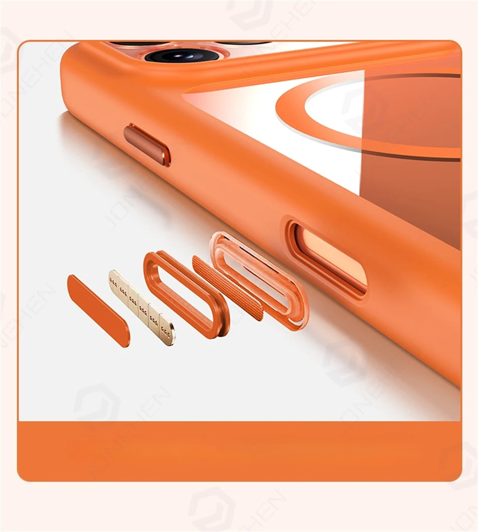 Magnetic Business Simplicity Shockproof Orange Bumper Camera Button Case For iPhone 17 16 15 14 Pro Max Clear Cover For Magsafe