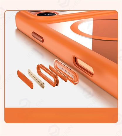Magnetic Business Simplicity Shockproof Orange Bumper Camera Button Case For iPhone 17 16 15 14 Pro Max Clear Cover For Magsafe