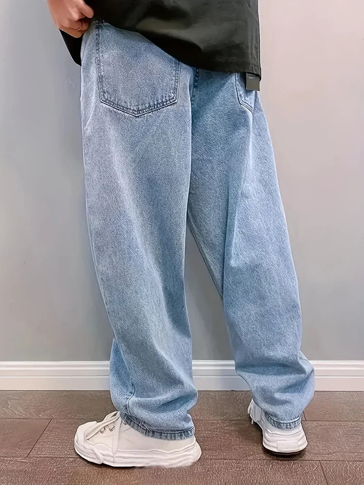Casual Oversize Baggy Jeans Mens Spring Autumn Straight Loose Light Blue Denim Trousers Streetwear Fashion Wide Leg Pants Y2k