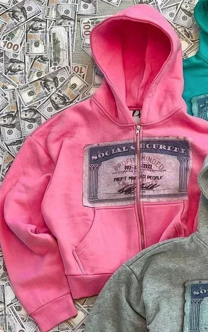 Gray Y2K Harajuku Dollar Print Hoodie Euro Street Style Best Seller Viral Harajuku Inspired Gray Cash Graffiti Design Streetwear