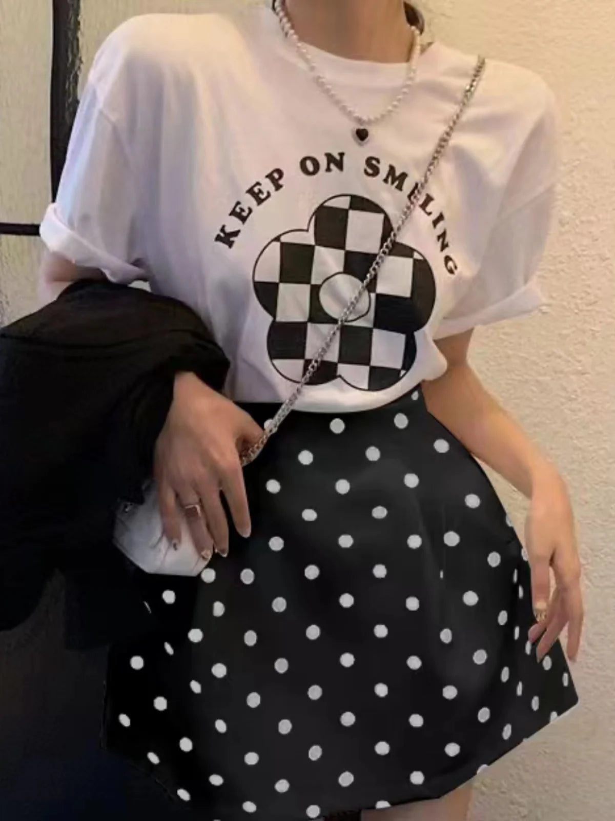 Victorian Sle Polka Dot Puffy  Skirt High Waist Midi Skirts White Flower Bloom f-length Women's Faion Summer 2024