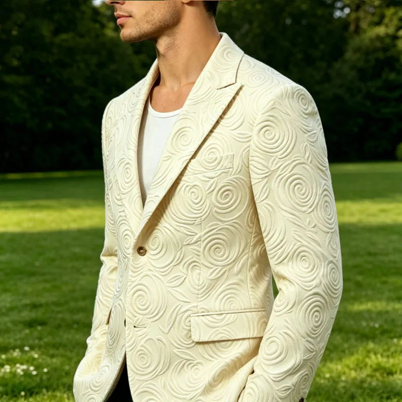 Men's Luxury 3D Embossed Textured Blazer Notch Lapel Jacket 2 buttons Slim Fit Suit Jacket Formal for Business Casual Wedding