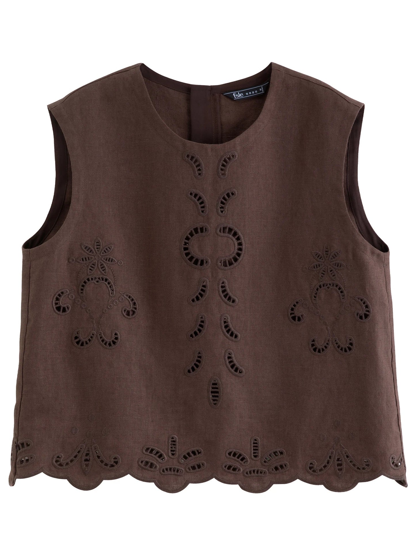 Summer Women Linen Two Piece Set Cut-Out Embroidered Sleeveless Top Midi Skirt Boho Beach Vacation Style