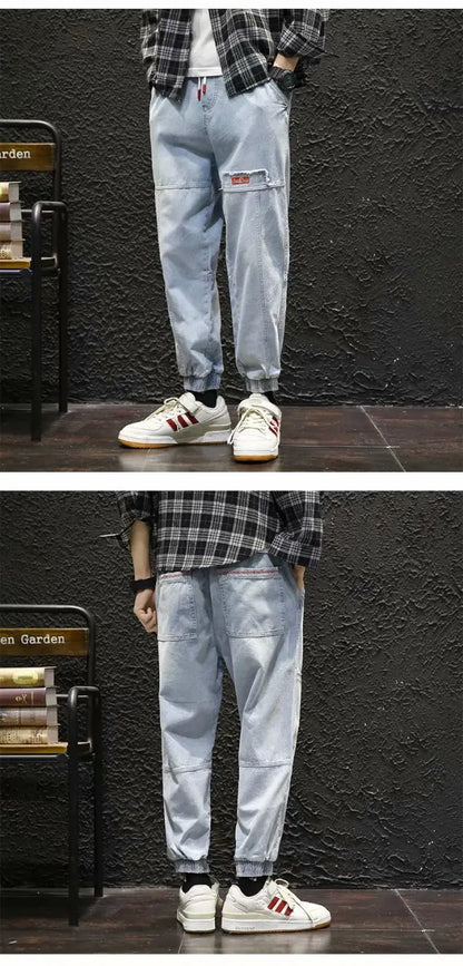 2026 New Hip Hop Harem Jeans Pants Men Loose Joggers Denim Casual Sweatpants Korea Ankle Length Trousers Streetwear Male Clothes