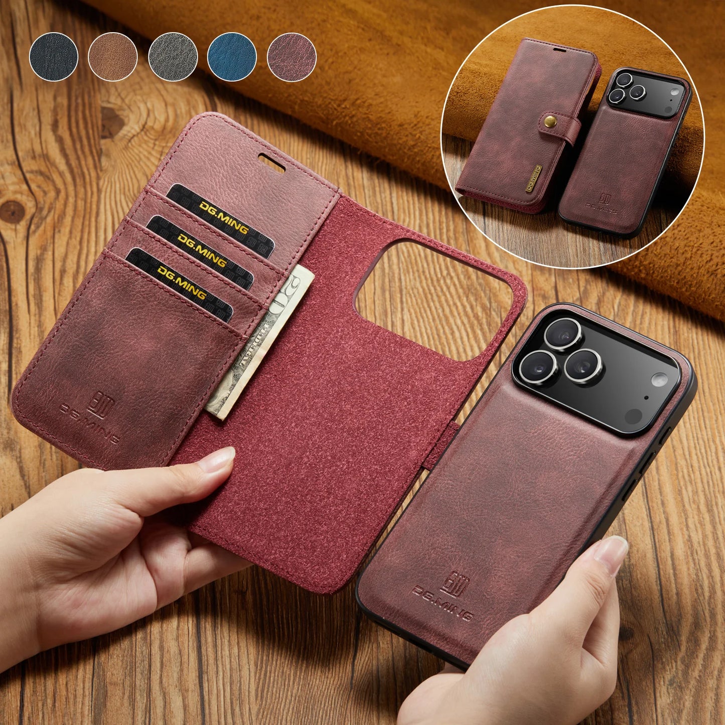 Luxury 2 in 1 Detachable Leather Case for iPhone 17 Pro Max 17 Pro 17 Air 17 Shockproof Book Bolio Magnetic Flip Cover