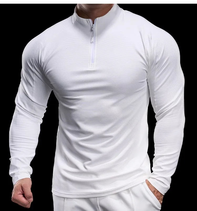 Autumn Sports Fitness Top Men Running Training Long-sleeved T-shirts Sweaters Stand-up Collar Quick-drying Breathable Clothes