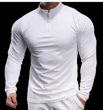 Autumn Sports Fitness Top Men Running Training Long-sleeved T-shirts Sweaters Stand-up Collar Quick-drying Breathable Clothes