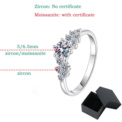 Pass Diamond Tester 5/6.5mm D VVS1 Moissanite Rings for Women Sparkling Wedding Promise Band 925 Sterling Silver Jewelry