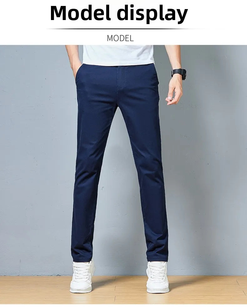 Top Grade Cotton New Brand Casual Fashion Relax Fit Long Dress Pants Korean Straight Business Trousers Office Mens Clothing 2026
