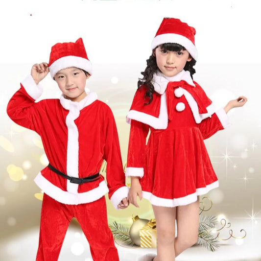 New Year Children Christmas Clothes Santa Claus Red Outfits Cosplay Costume Set Warm Classic Xmas Suit Wear Boys Girls Toddler