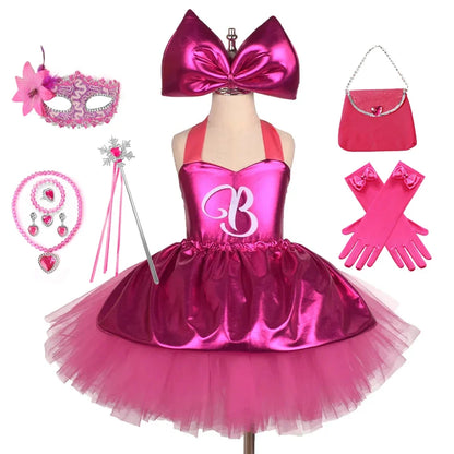 Princess Girls Rosy Knee Length Rose Red Tutu Dresses for Girl Letter B Birthday Party New Year Christmas Costumes Margot Robbie