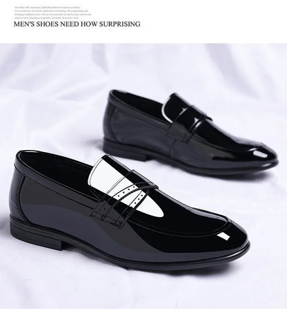Spring Autumn New Patent Leather Shoes for Men Solid Color Fashion Wedding Shoes Male Low Top Casual Loafers Man